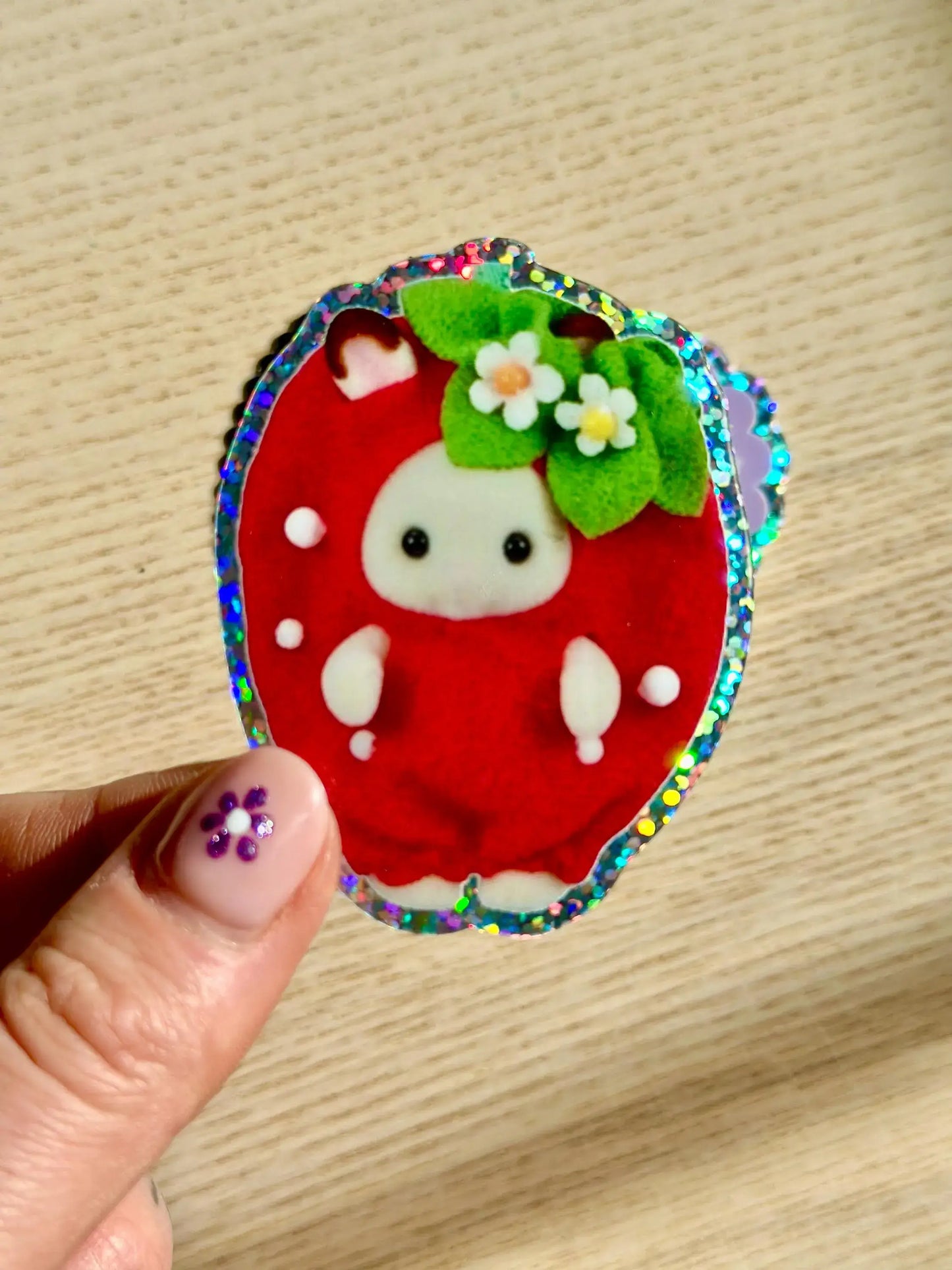 Strawberry Rabbit Glitter Vinyl Sticker