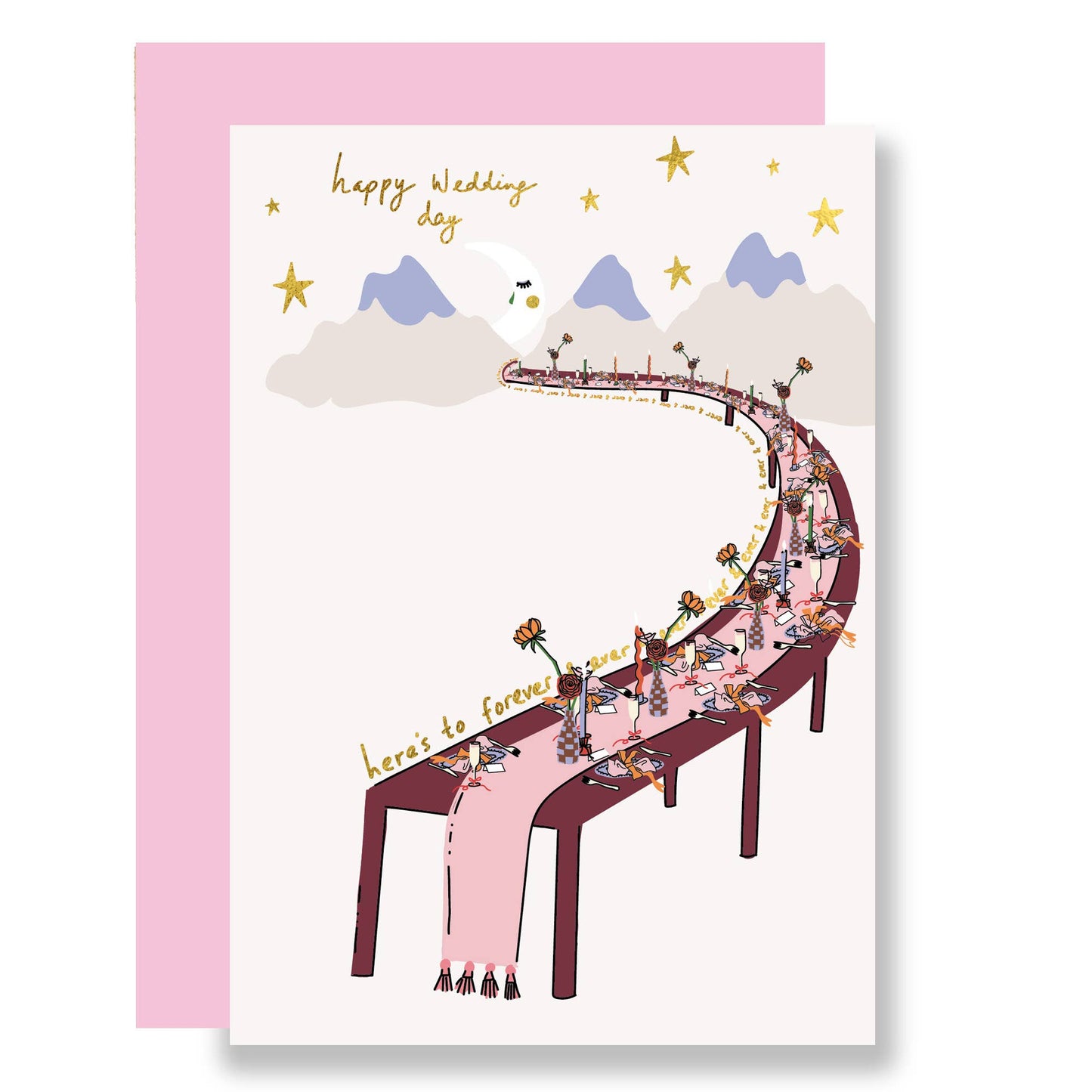 Here's to forever and ever, wedding day card gold foil