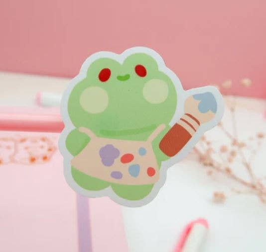 Art class frog painting die cut sticker