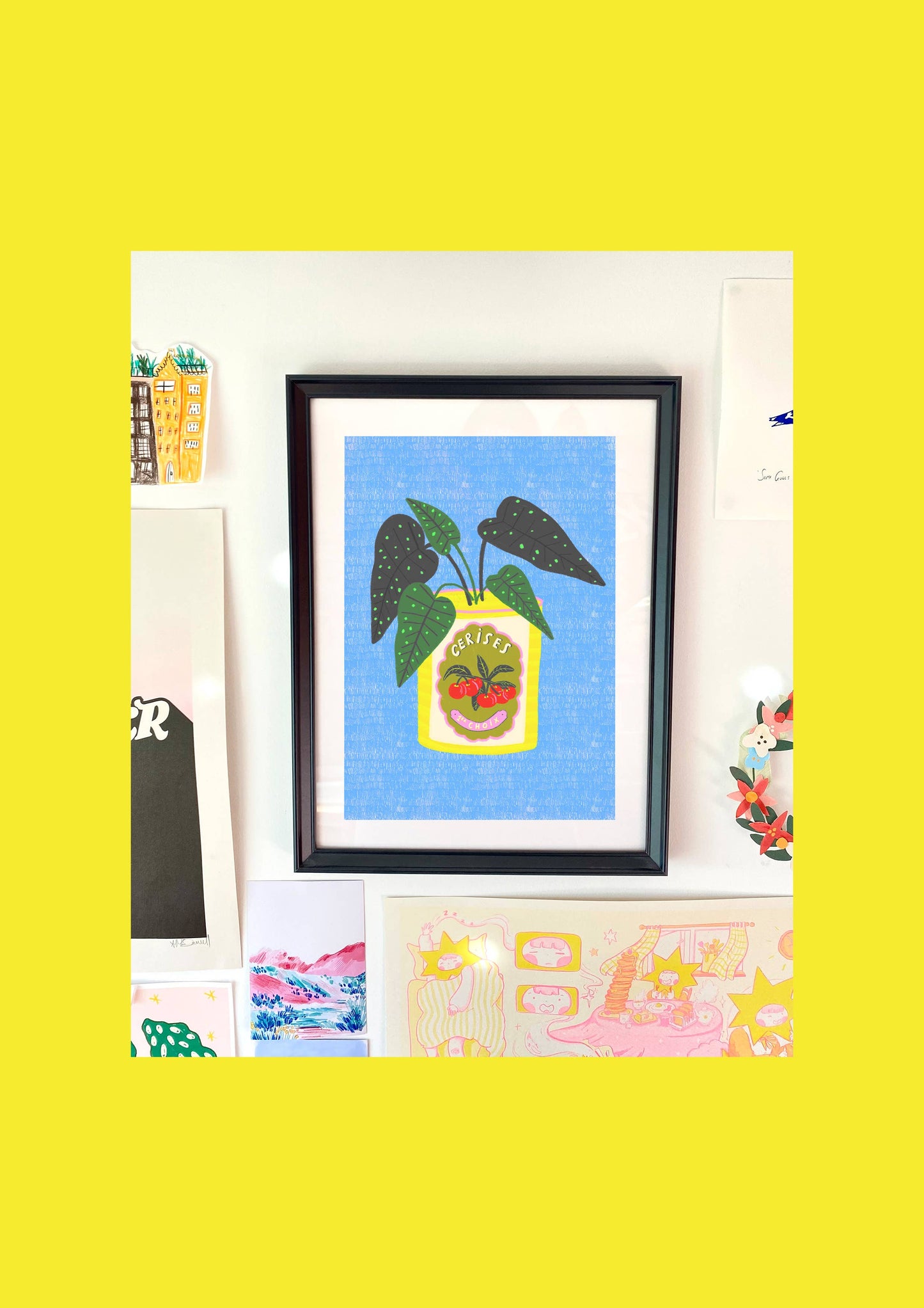 Alocasia Plant & Vintage Cerises Tin Colourful Art Print