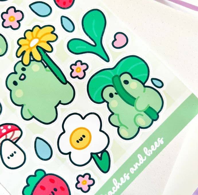 Benji and Friends sticker sheet-Cute frog mushroom stickers