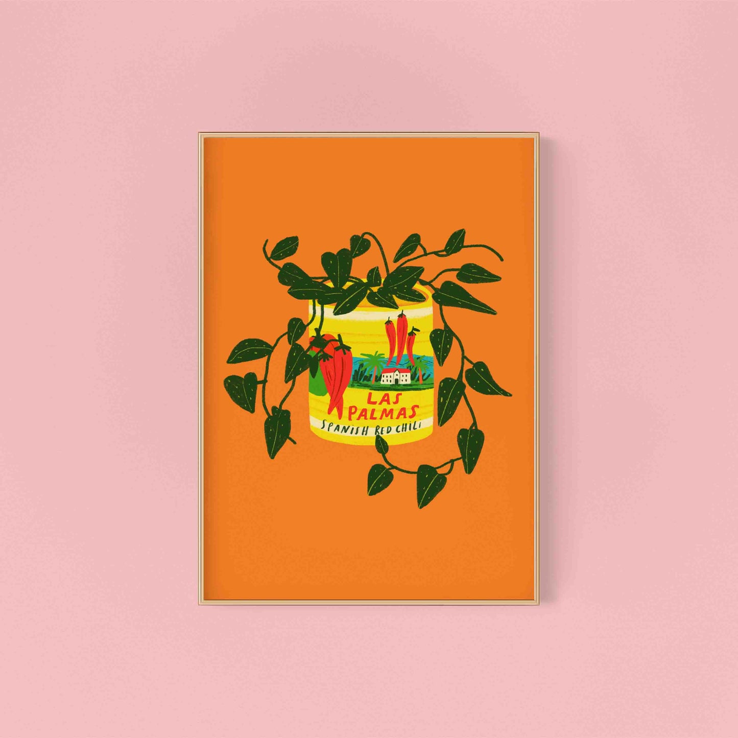 Hanging Pothos Plant and Vintage Las Palmas Tin Colourful Art Print