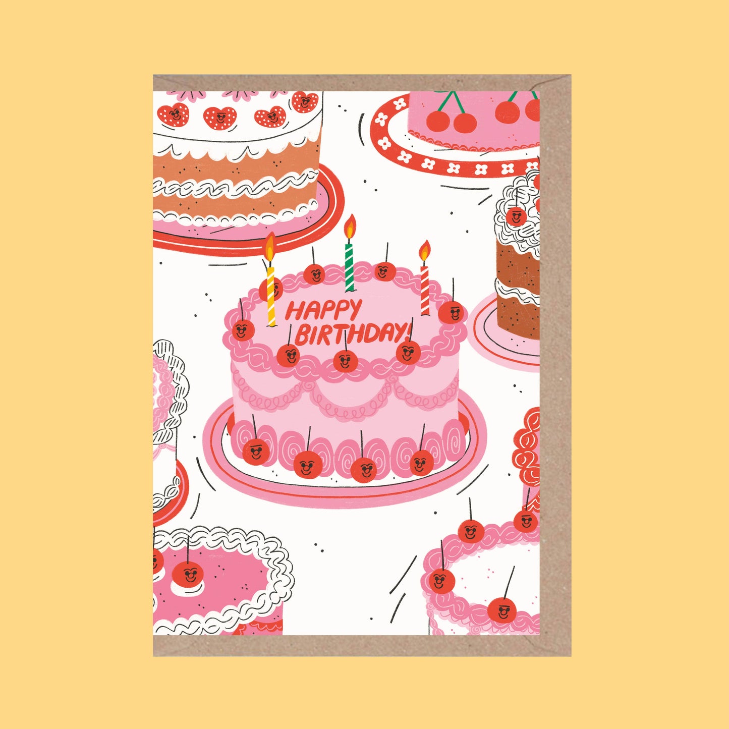Happy Birthday - Birthday Cake Greeting Card - Fun - Cherry