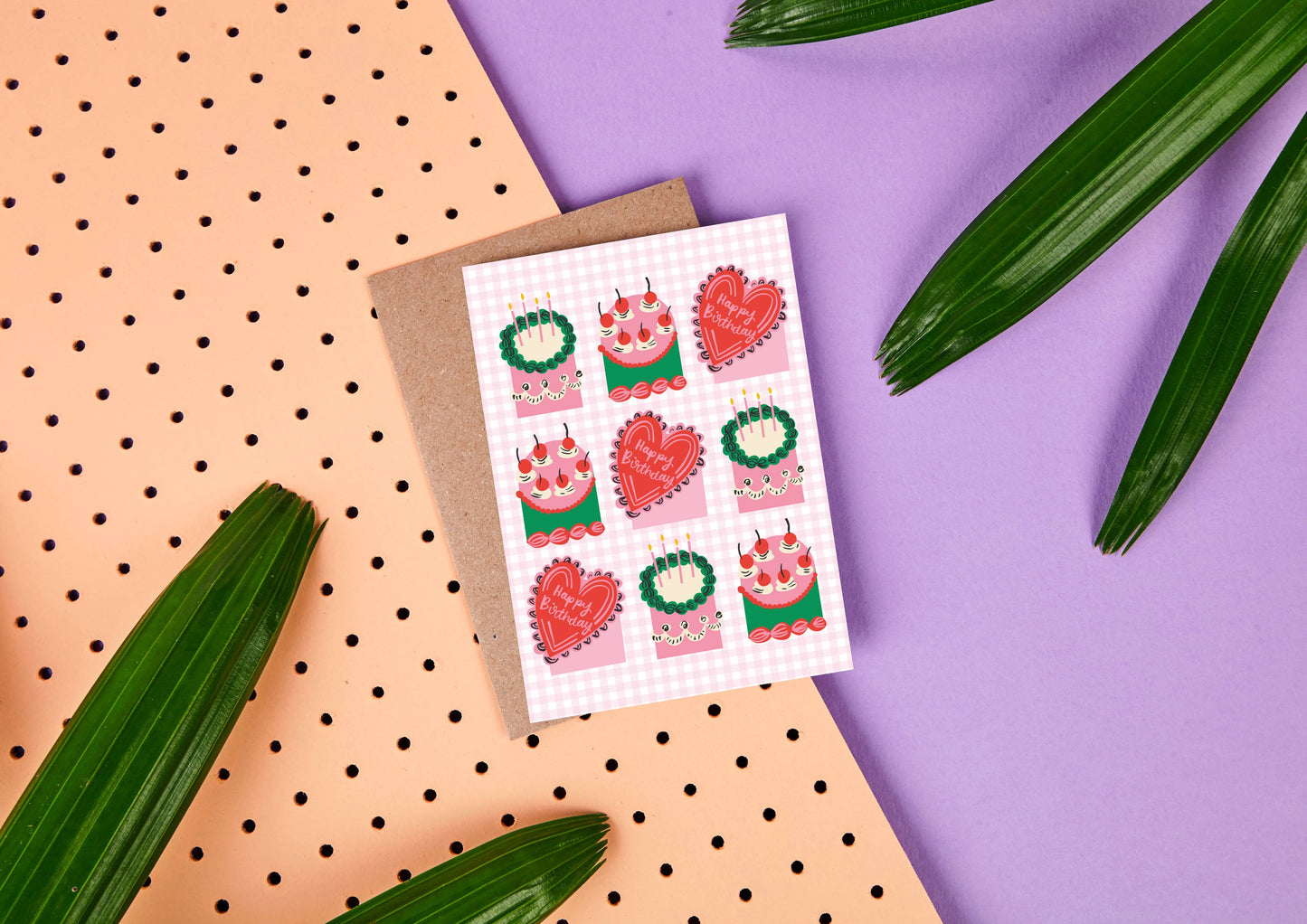 Gingham Birthday Cakes - Birthday Card - Cute Card - Cakes