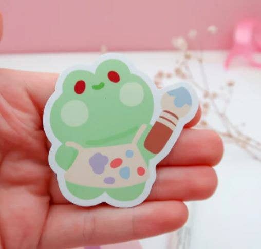 Art class frog painting die cut sticker