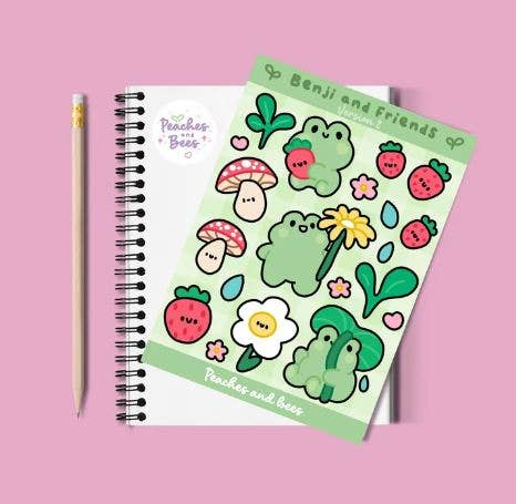 Benji and Friends sticker sheet-Cute frog mushroom stickers