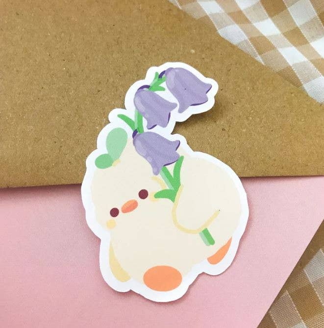Floral Bluebell Cute Duck Die Cut Sticker