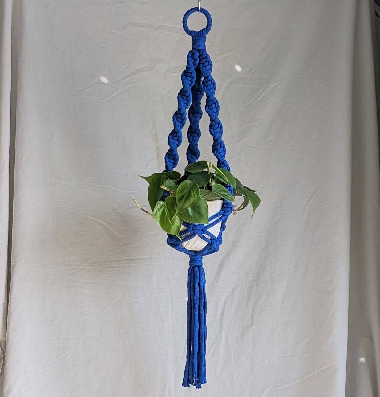 Marshmallow Macrame Plant Hanger | Made From Recycled Cotton: Santorini Blue