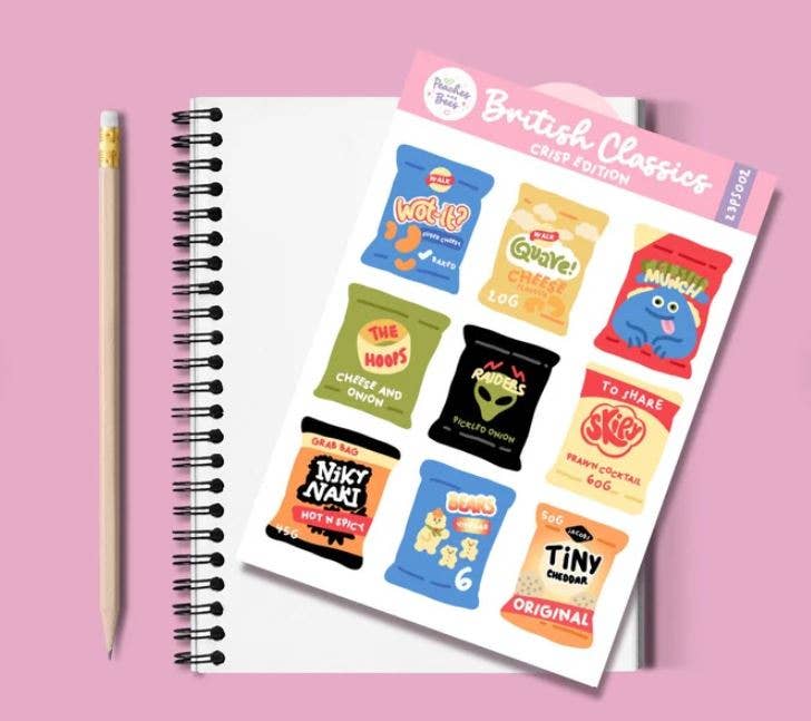 British classic crisps sticker sheet - food themed stickers