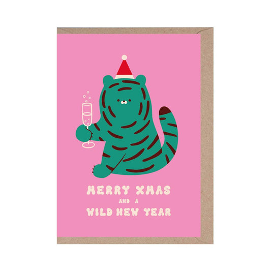 Merry Xmas & a Wild New Year Greeting Card - Tiger - Fun