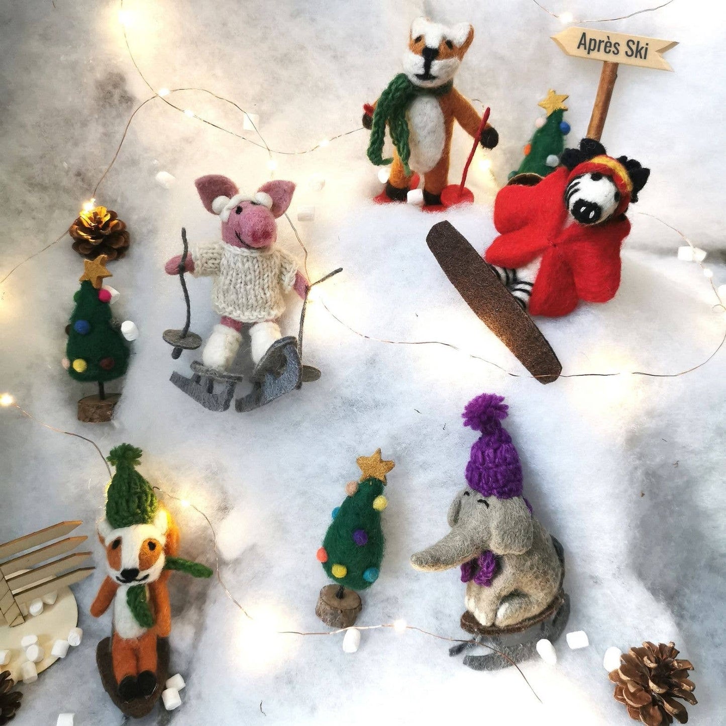 Handmade Felt Alpine Swine Hanging Pig Christmas Decoration