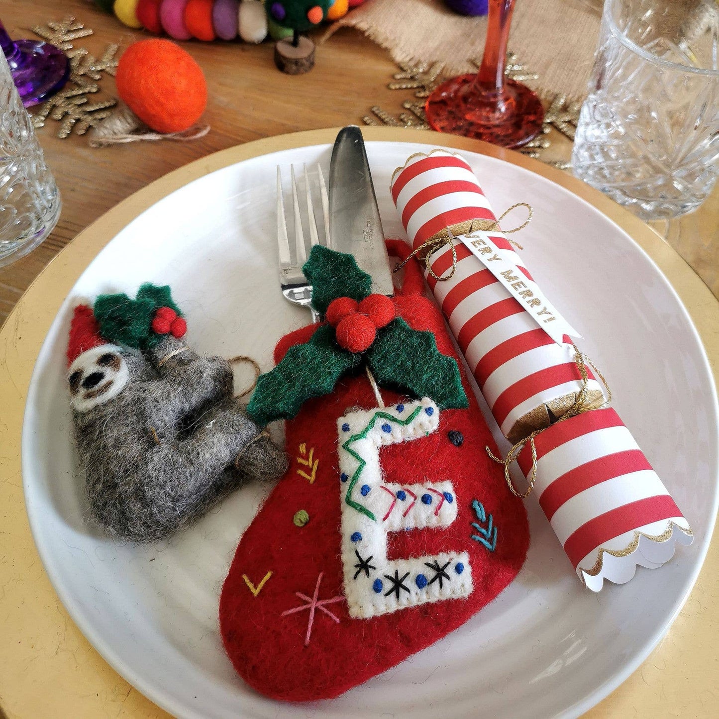 Handmade Felt Biodegradable Christmas Sloth Tree Hanging