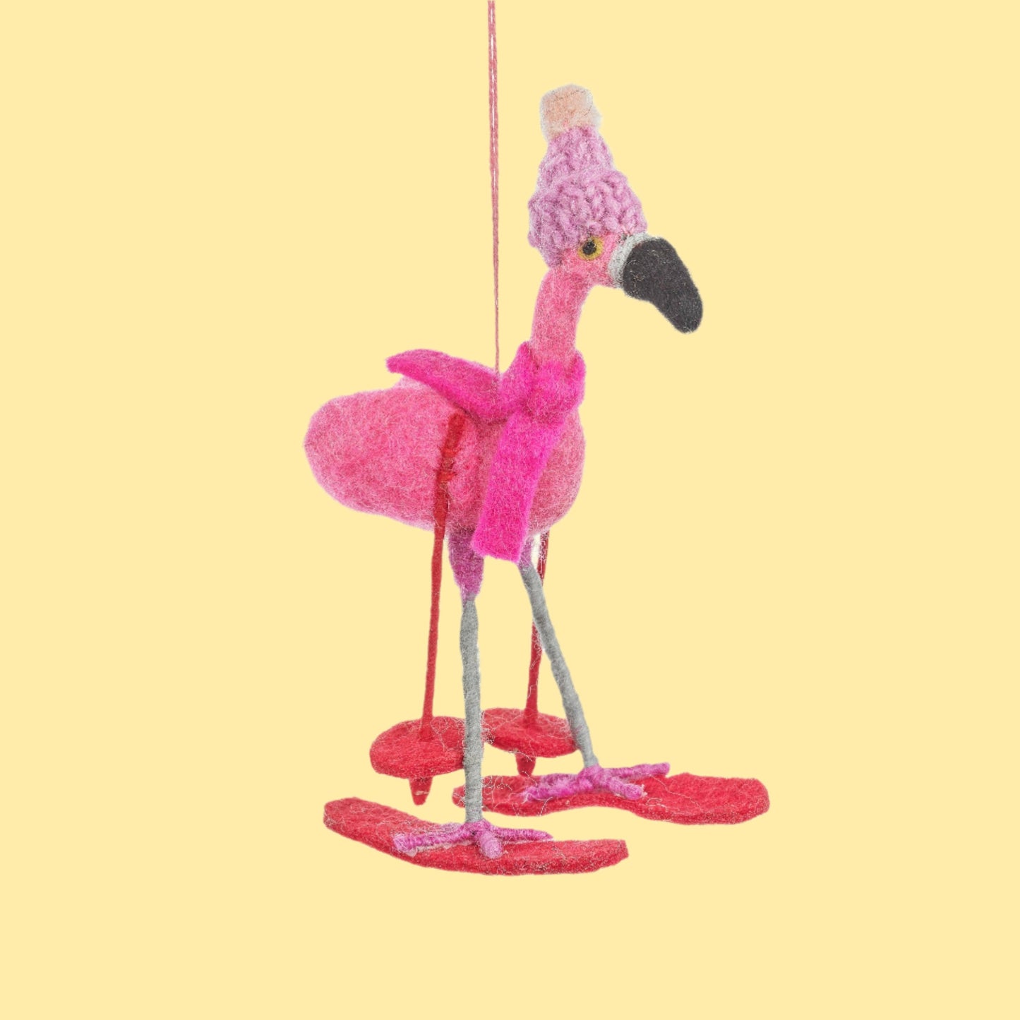 Handmade Felt Skiing Flamingo Hanging Christmas Decoration