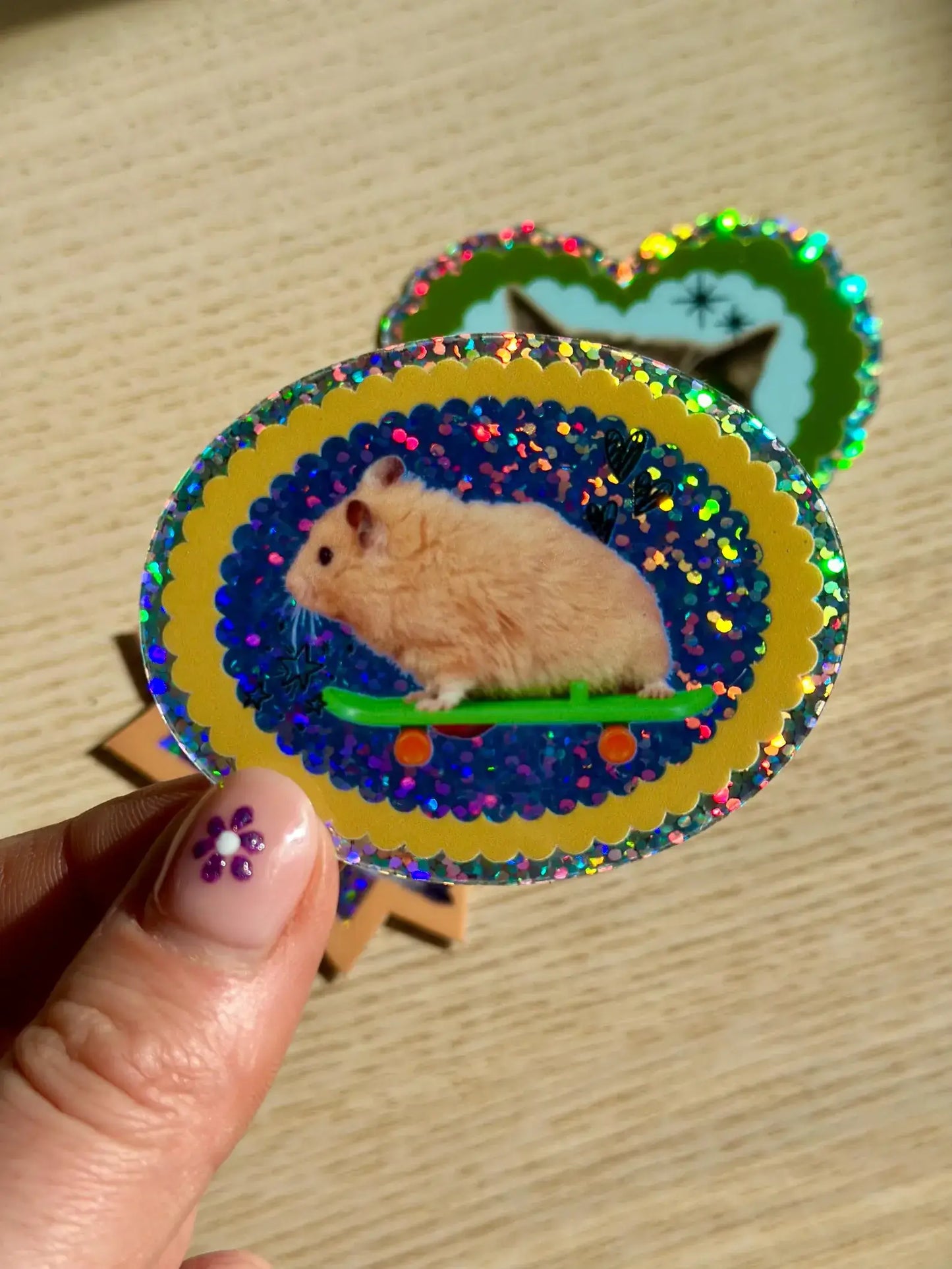 Skateboard Hamster Glitter Vinyl Sticker