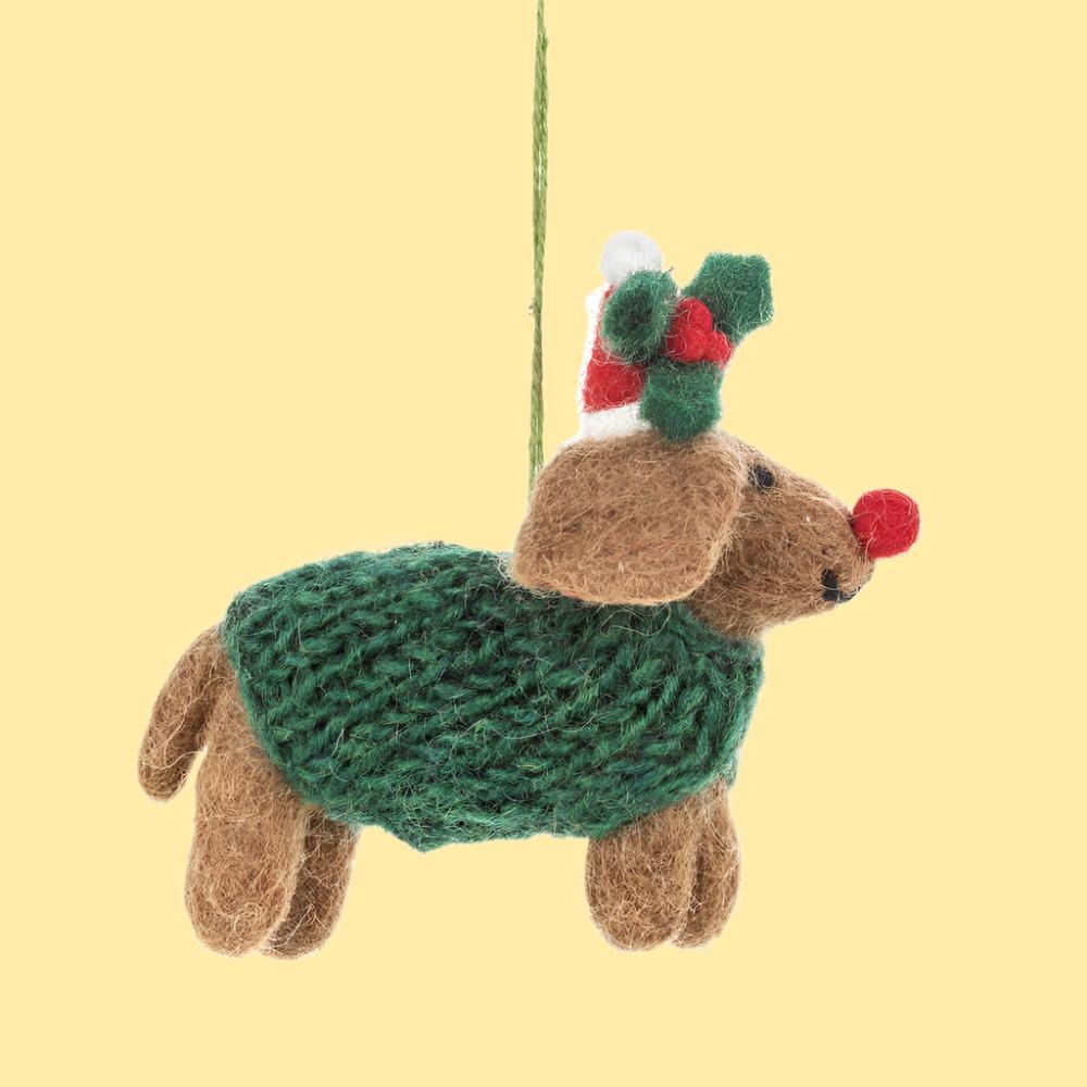 Handmade Felt Rudolph Dachshund Dog Hanging Christmas Decor