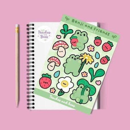 Benji and Friends sticker sheet-Cute frog mushroom stickers