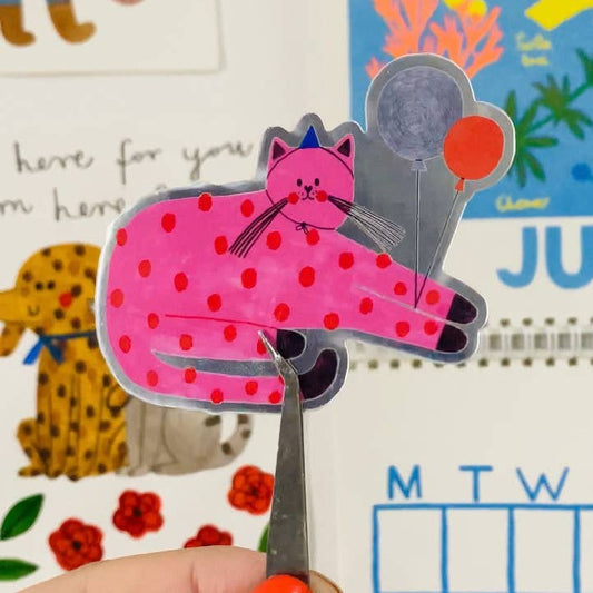 PINK CAT holo sticker