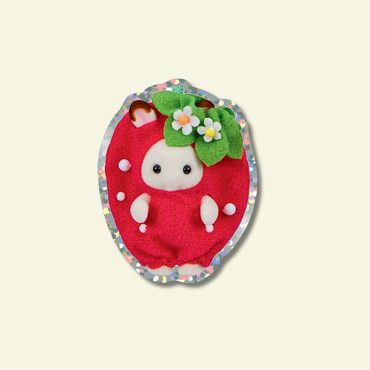 Strawberry Rabbit Glitter Vinyl Sticker 