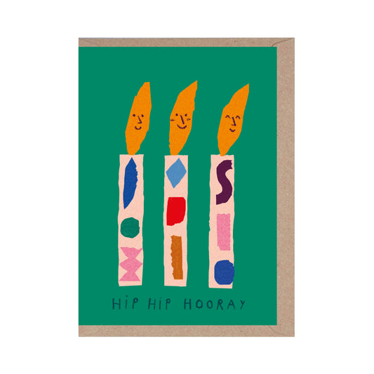 Hip Hip Hooray Birthday Card - Candles - Fun - Cute - Happy