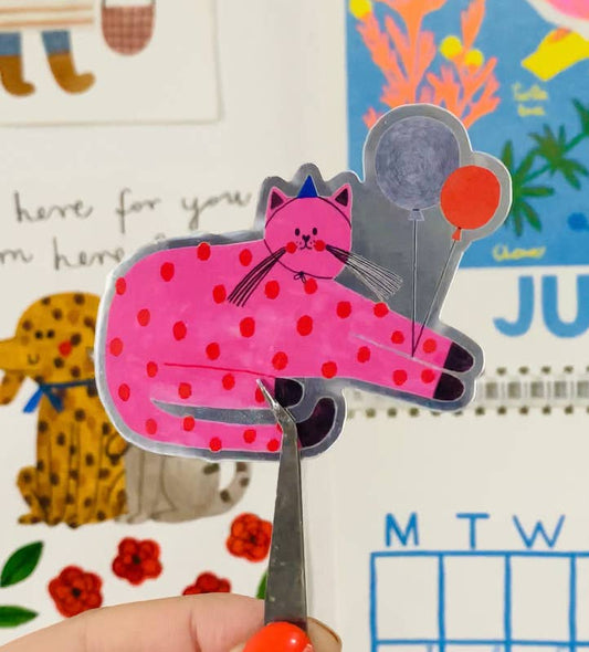 PINK CAT holo sticker