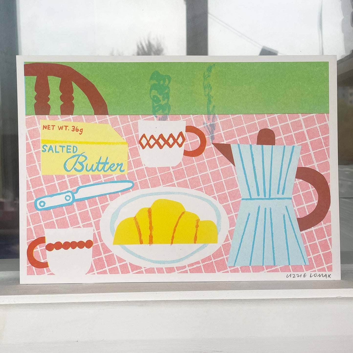 'Coffee & Croissant' Colourful Risograph Print A4