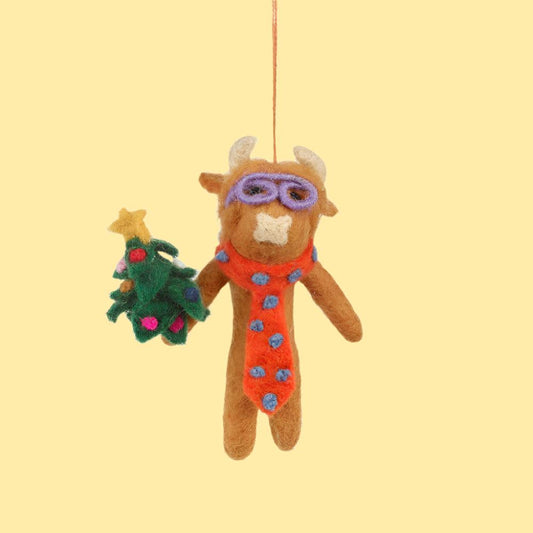 Handmade Felt Christmas Highland Cow Hanging Decoration