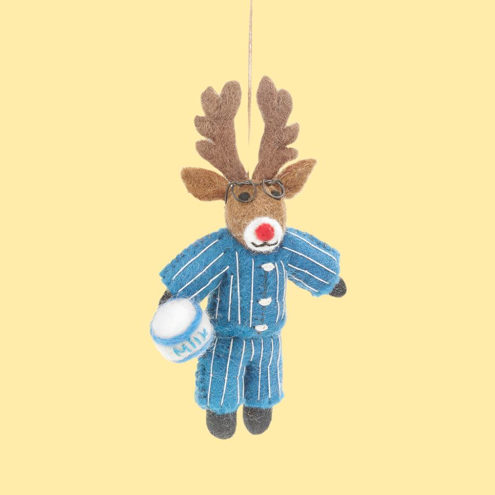 Handmade Needle Felt Christmas Pyjamas Rudolph Hanging Decor